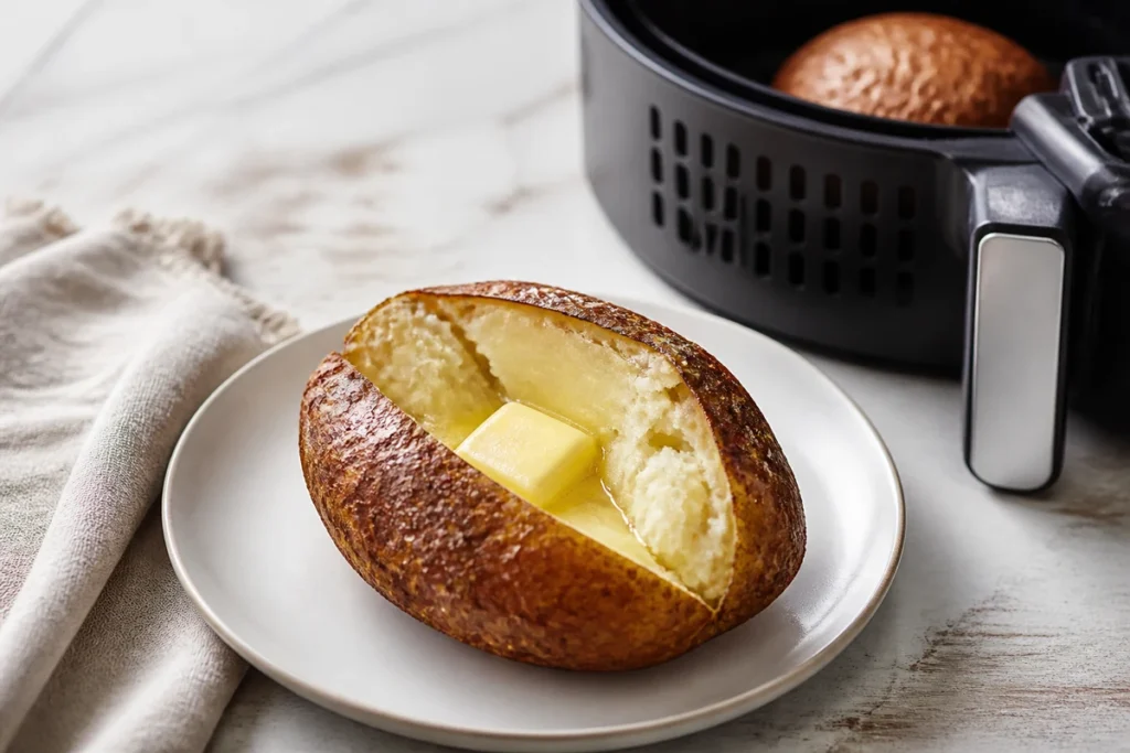 Air fryer baked potato served