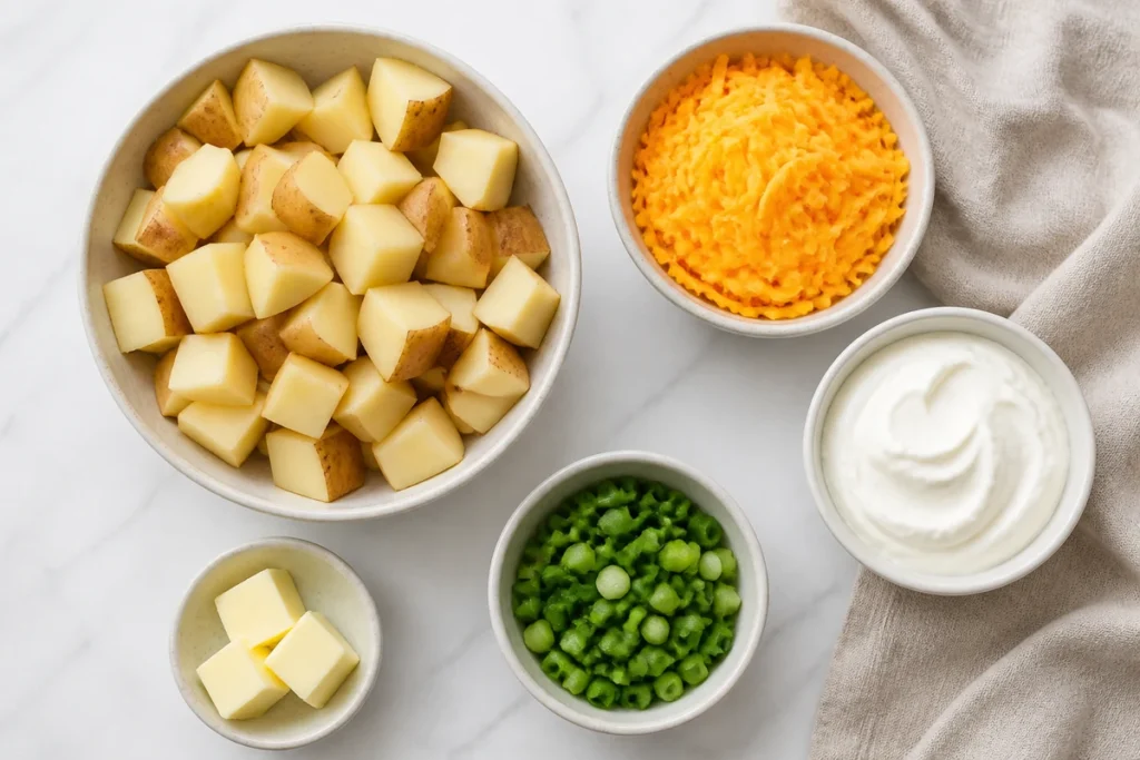 Ingredients for baked potato casserole recipe