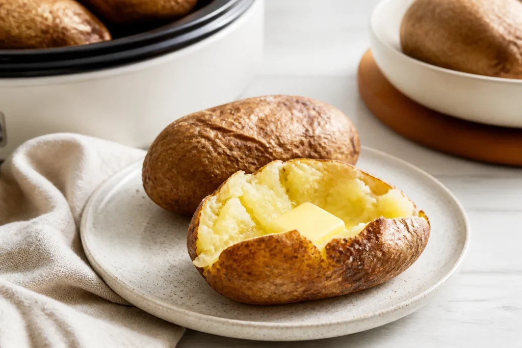 Crock pot baked potato served