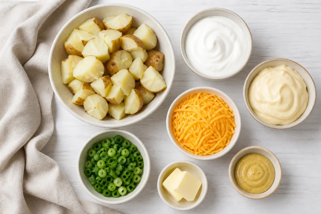Ingredients for baked potato salad recipe