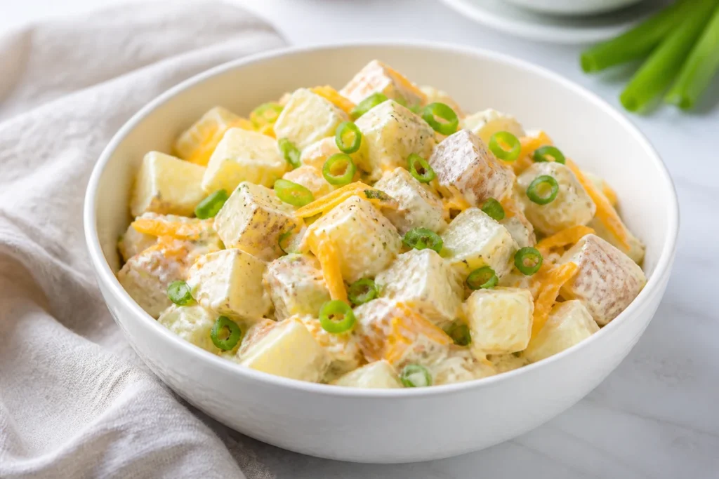 Baked potato salad served