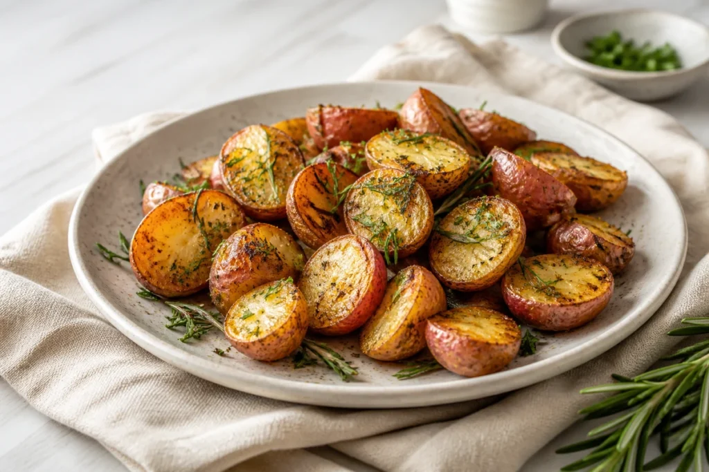 Baked red potatoes served