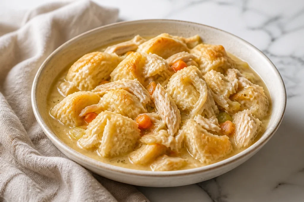 Chicken and Dumplings Recipe With Biscuits (Fast, Never Gummy)