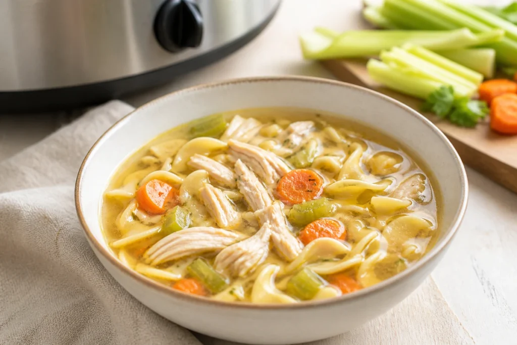 Chicken Noodle Soup Recipe Slow Cooker (Never Mushy)