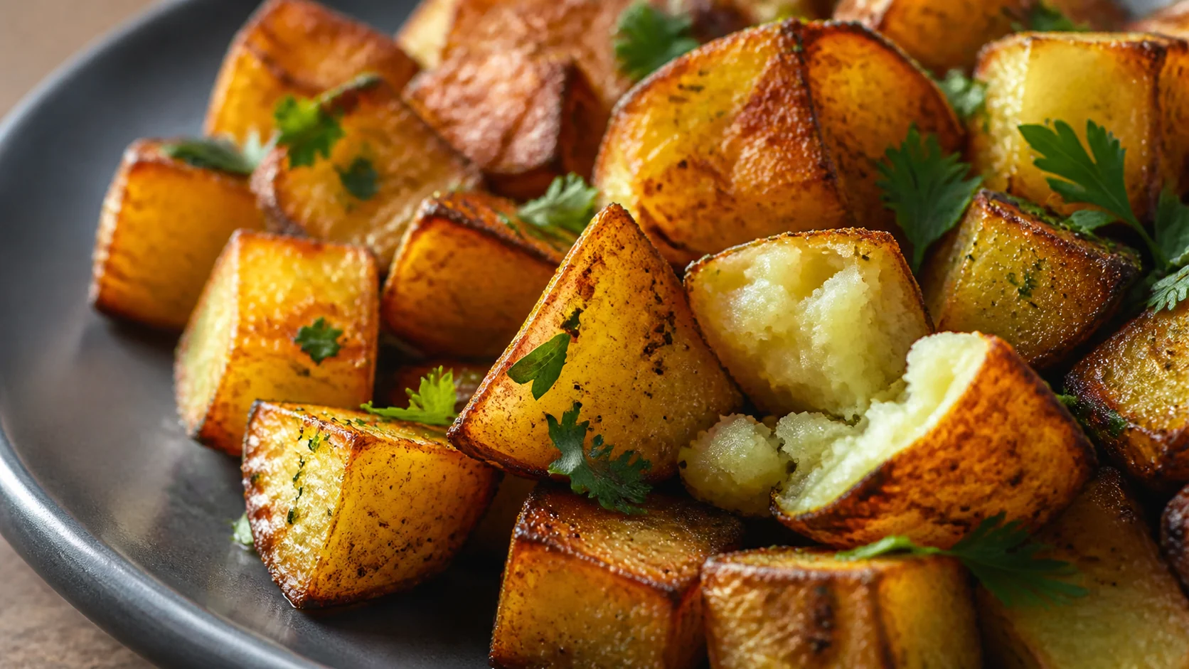 diced potatoes in oven