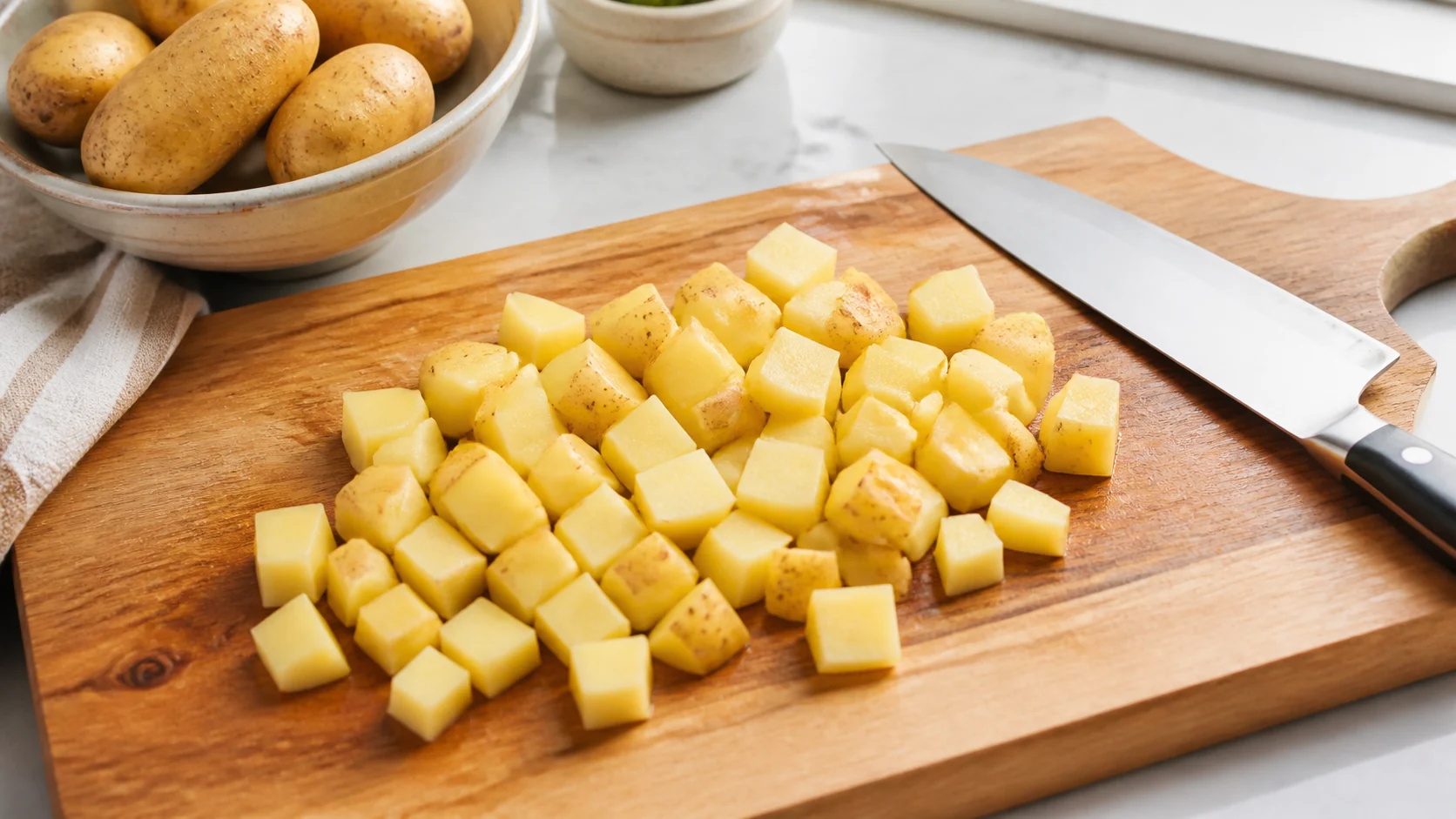 diced potatoes in oven