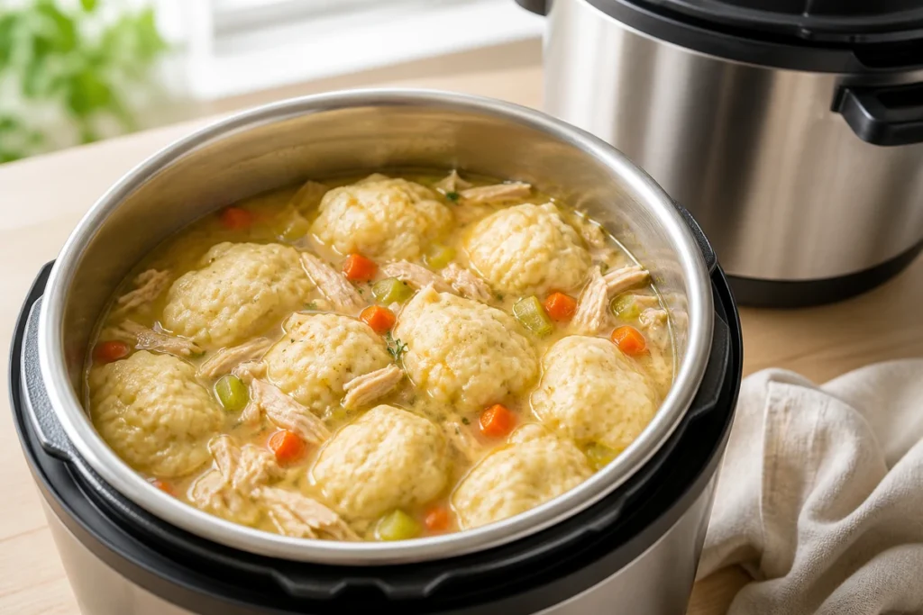 Instant Pot Chicken and Dumplings Recipe (Light, Never Gummy)