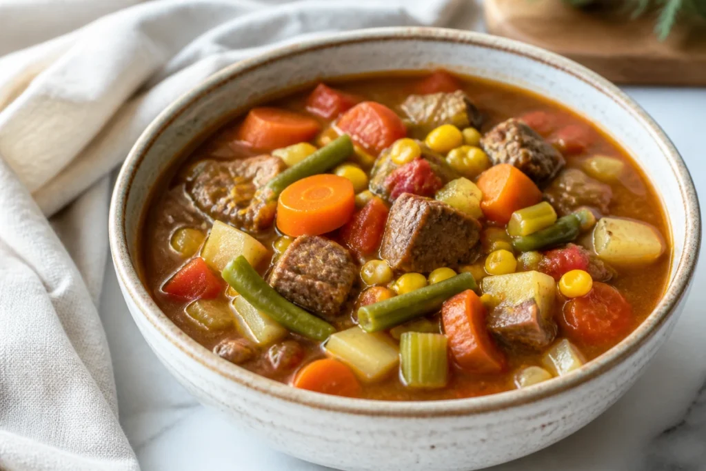 Old Fashioned Vegetable Beef Soup Recipe (Deep, Slow-Simmered)