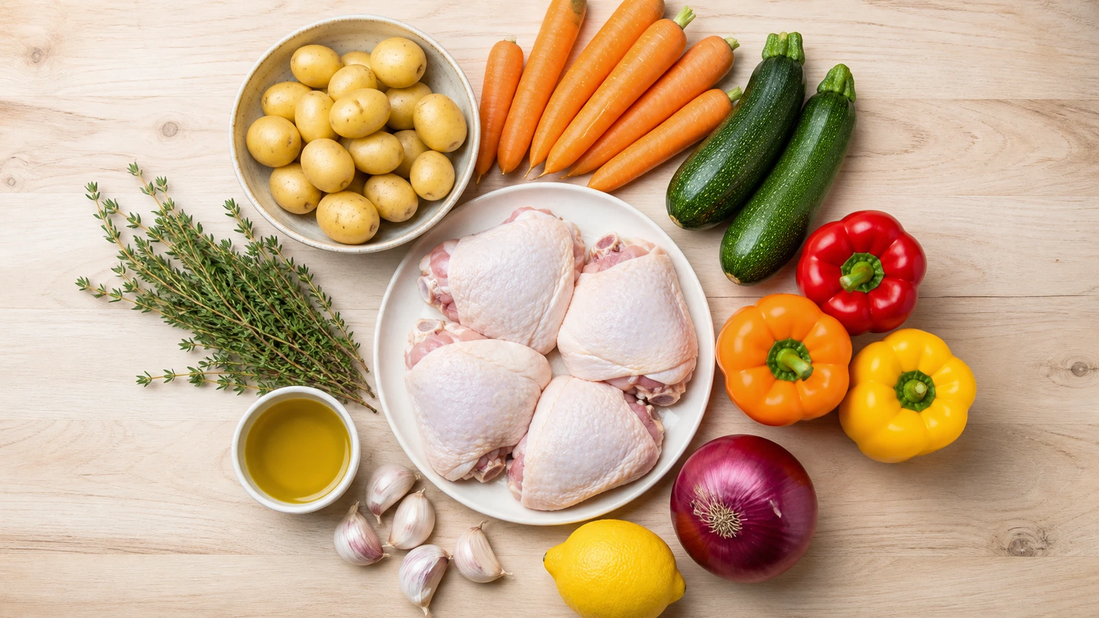 roasted chicken thighs and veggies