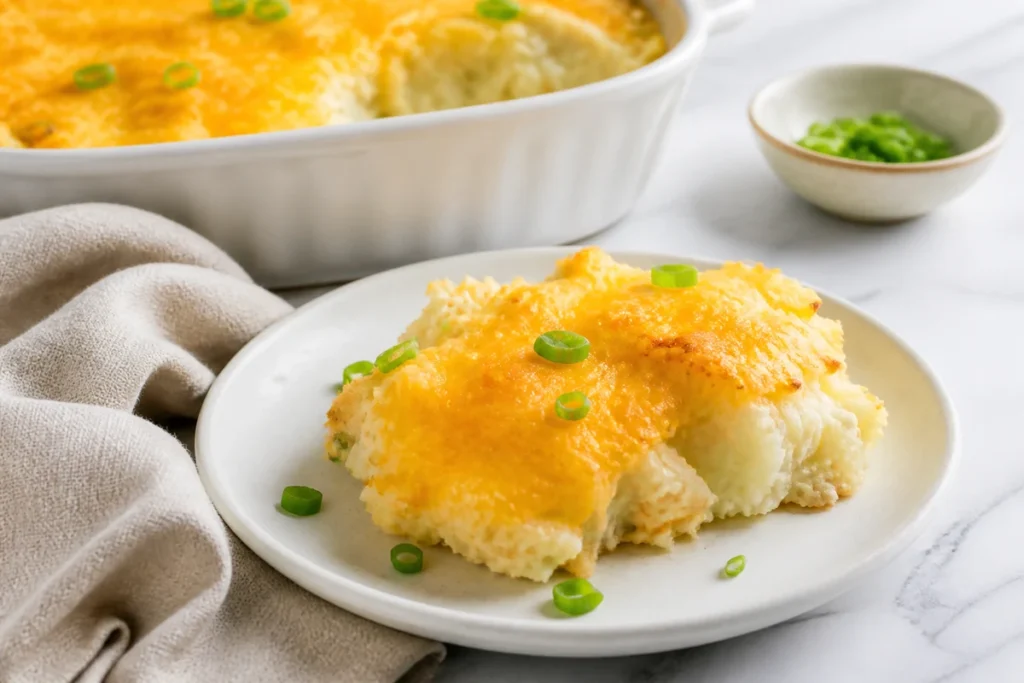 Twice baked potato casserole served