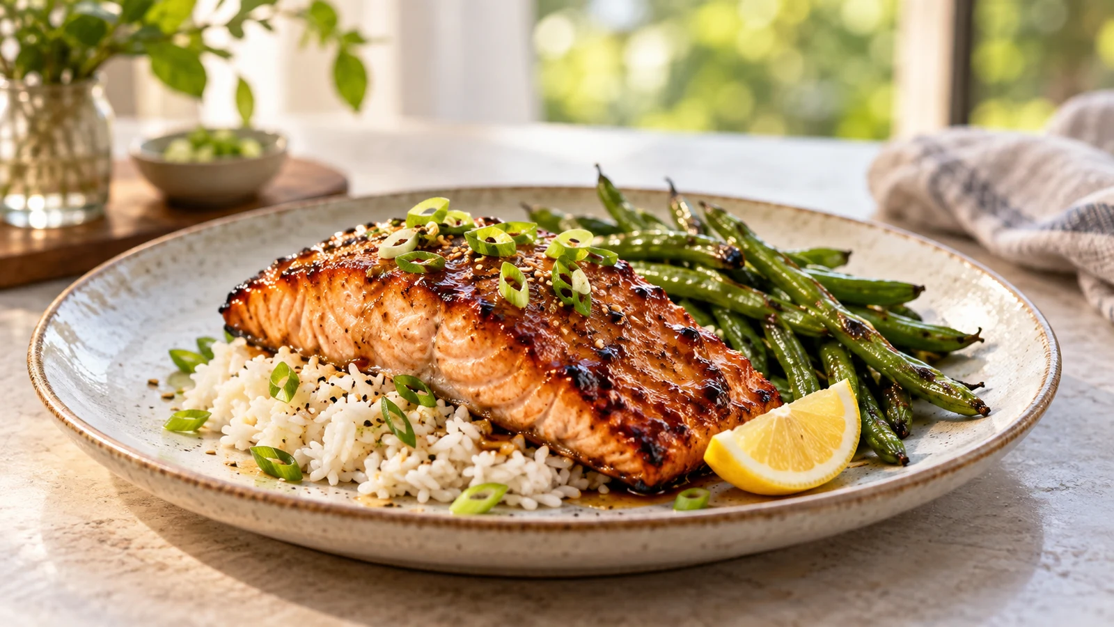 Baked salmon recipe brown sugar plated and served