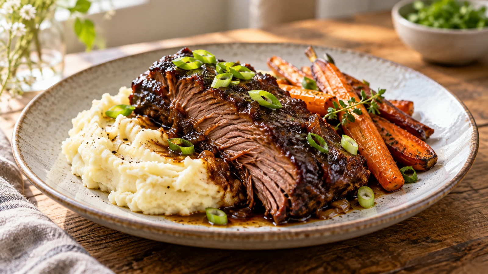 Beef brisket recipe slow cooker plated and served
