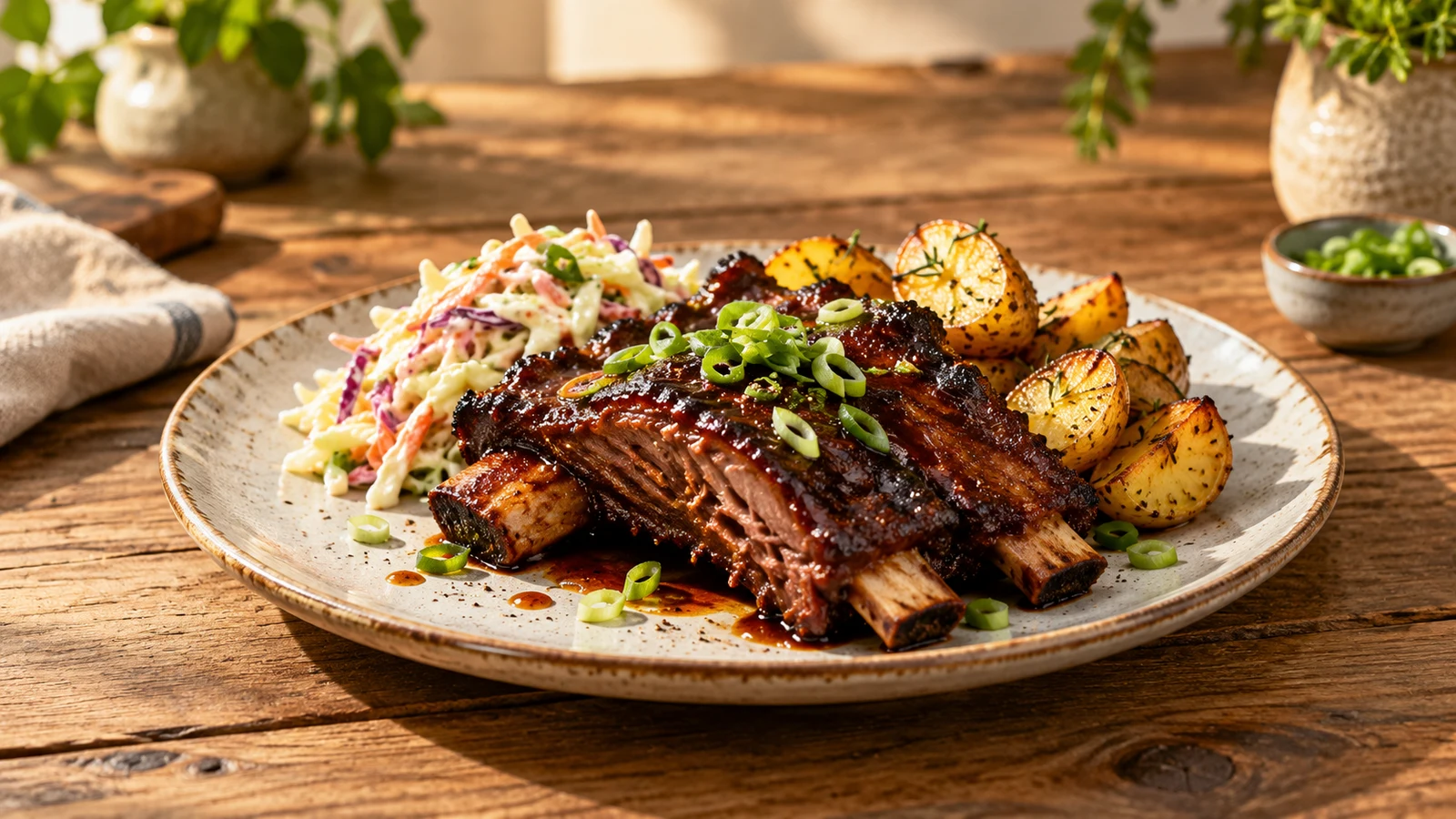 Beef ribs recipe oven plated and served