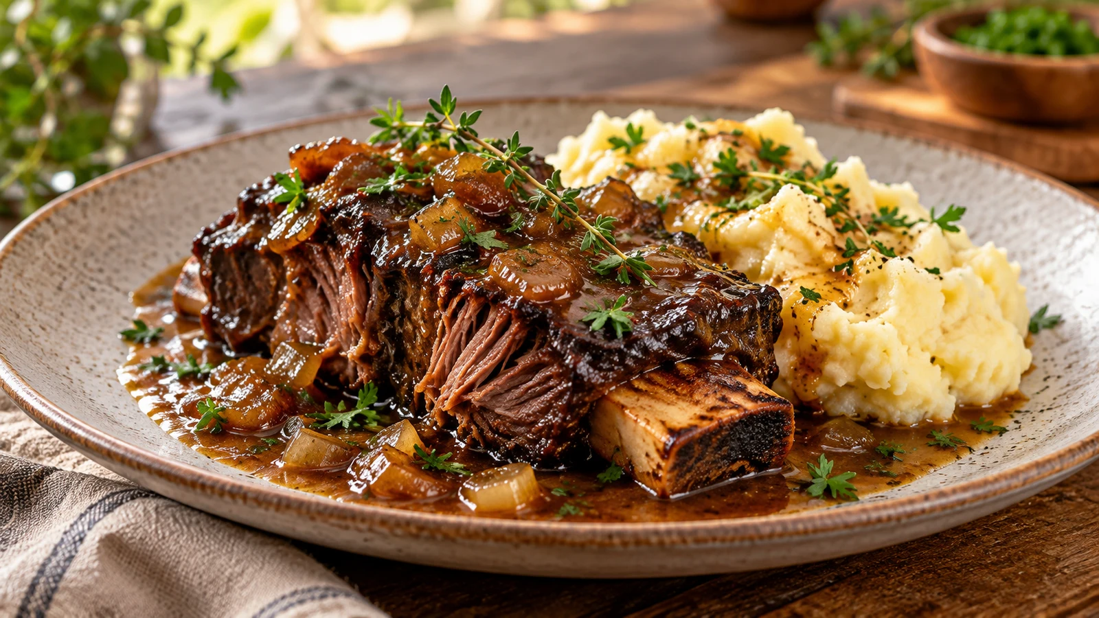 Beef ribs recipe slow cooker plated and served