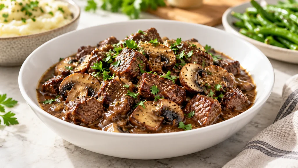 Best beef tips recipe: Tender Beef in Rich Gravy