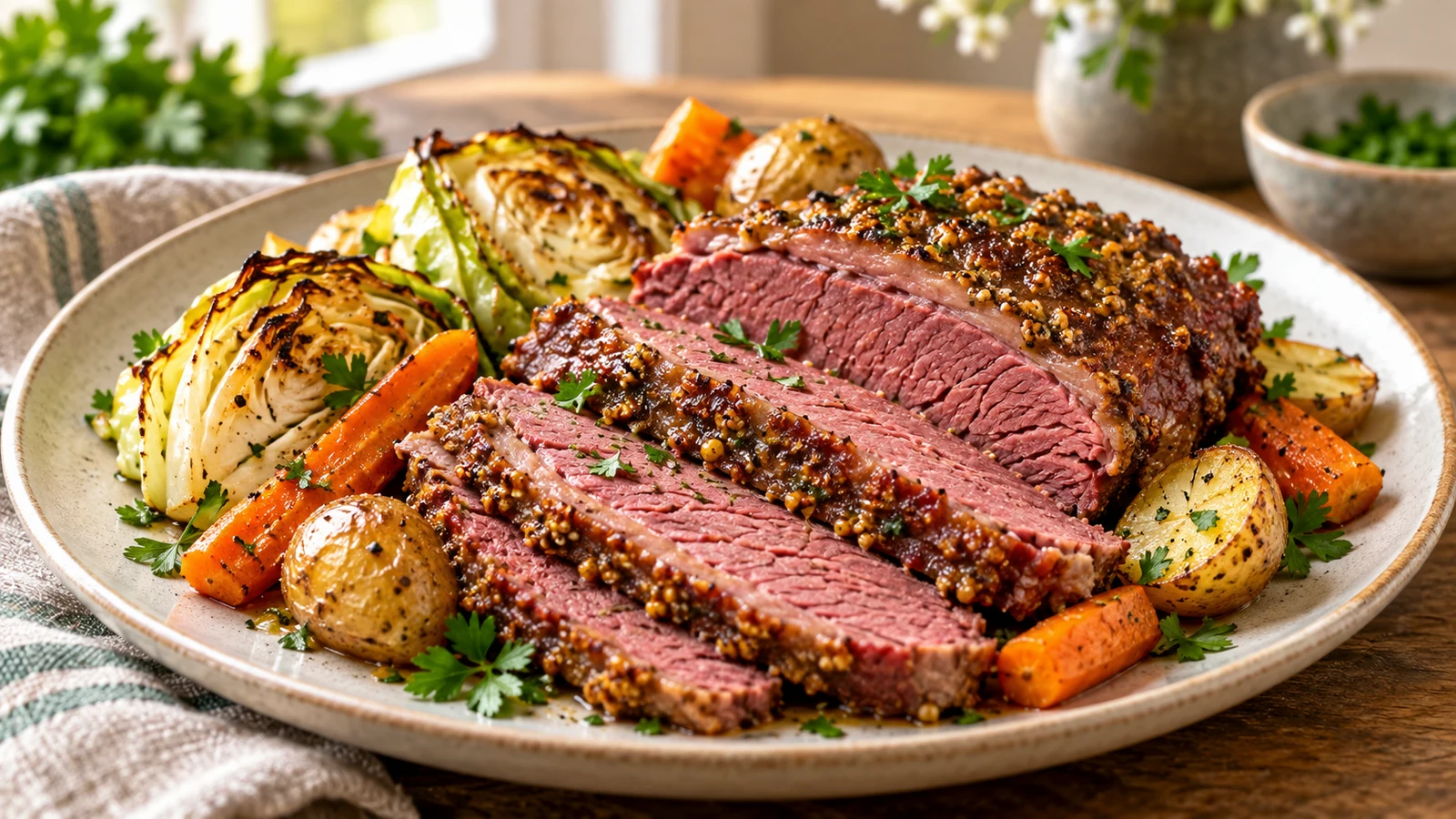 Corned beef recipes oven baked plated and served