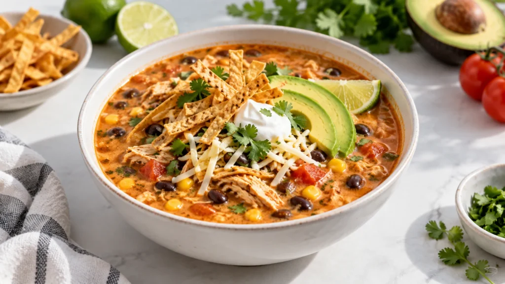 Easy 30-Minute creamy chicken tortilla soup recipe