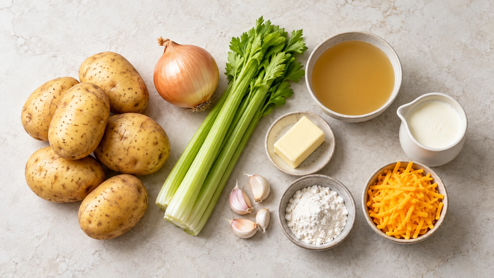 Ingredients for soup recipes with bacon and potatoes