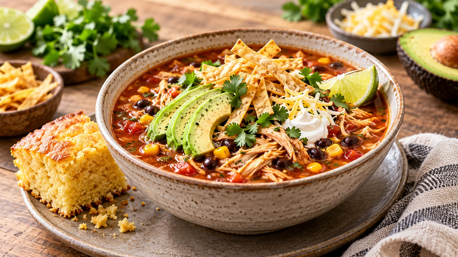 Chicken tortilla soup recipe crock pot plated and served