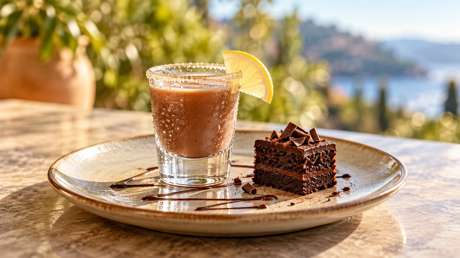 Chocolate cake recipe shot plated and served