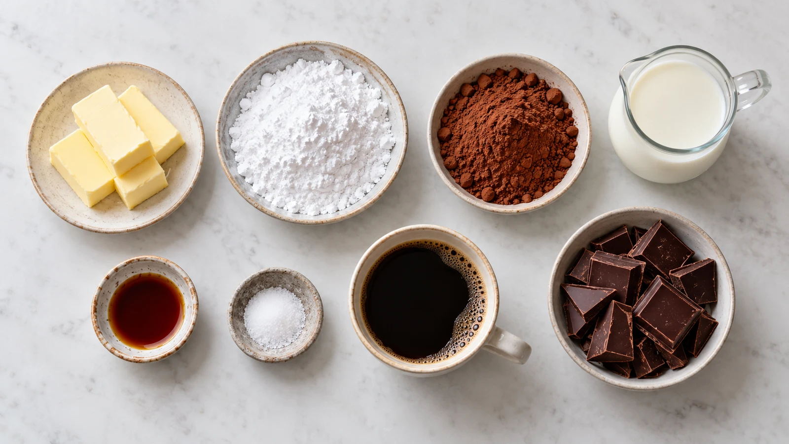 Ingredients for chocolate icing recipe for cake