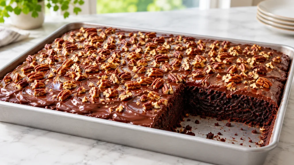 Perfect chocolate sheet cake recipe with luscious frosting
