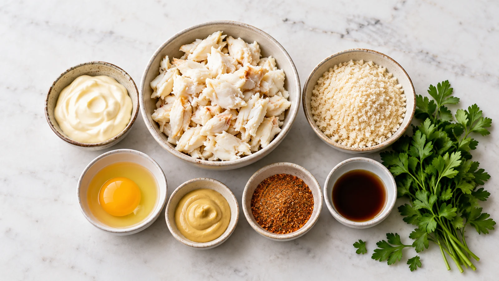 Ingredients for crab cake recipe with canned crab