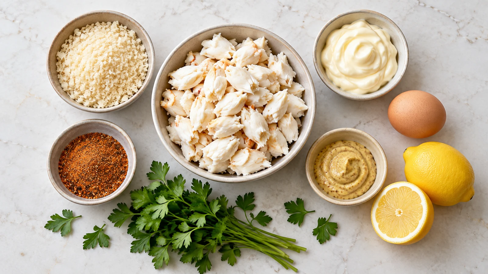Ingredients for recipe for crab cakes in the oven