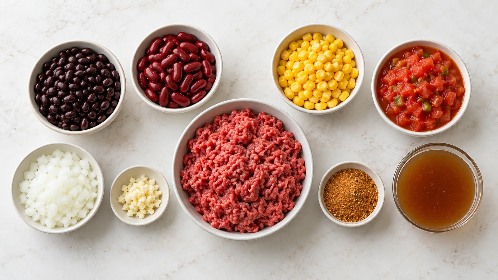 Ingredients for recipe for taco soup with ground beef