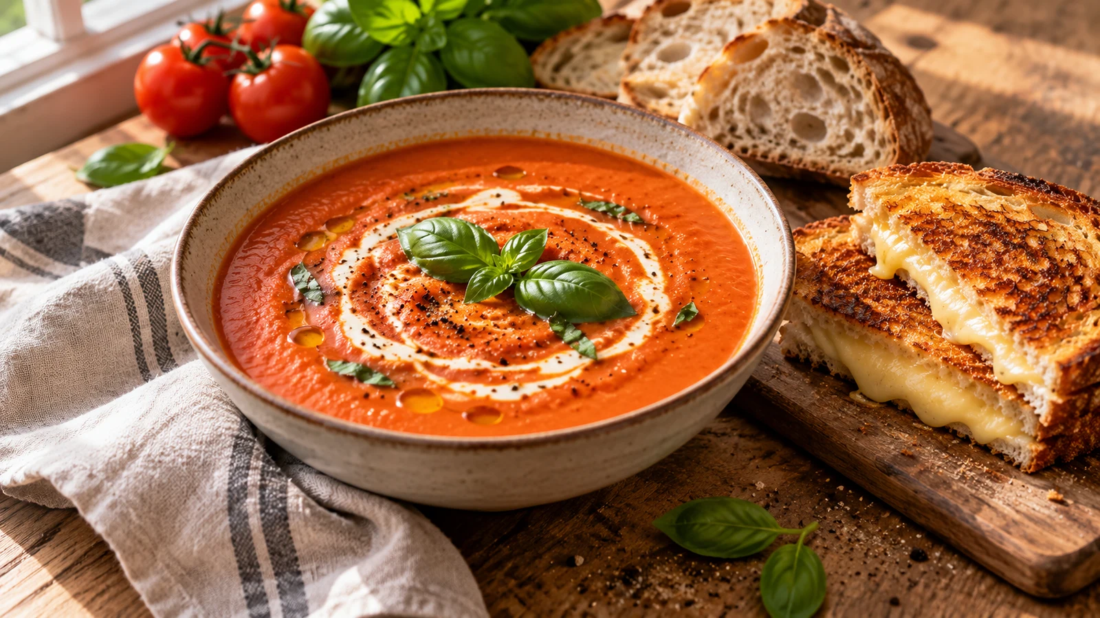 Recipe for tomato soup with tinned tomatoes plated and served