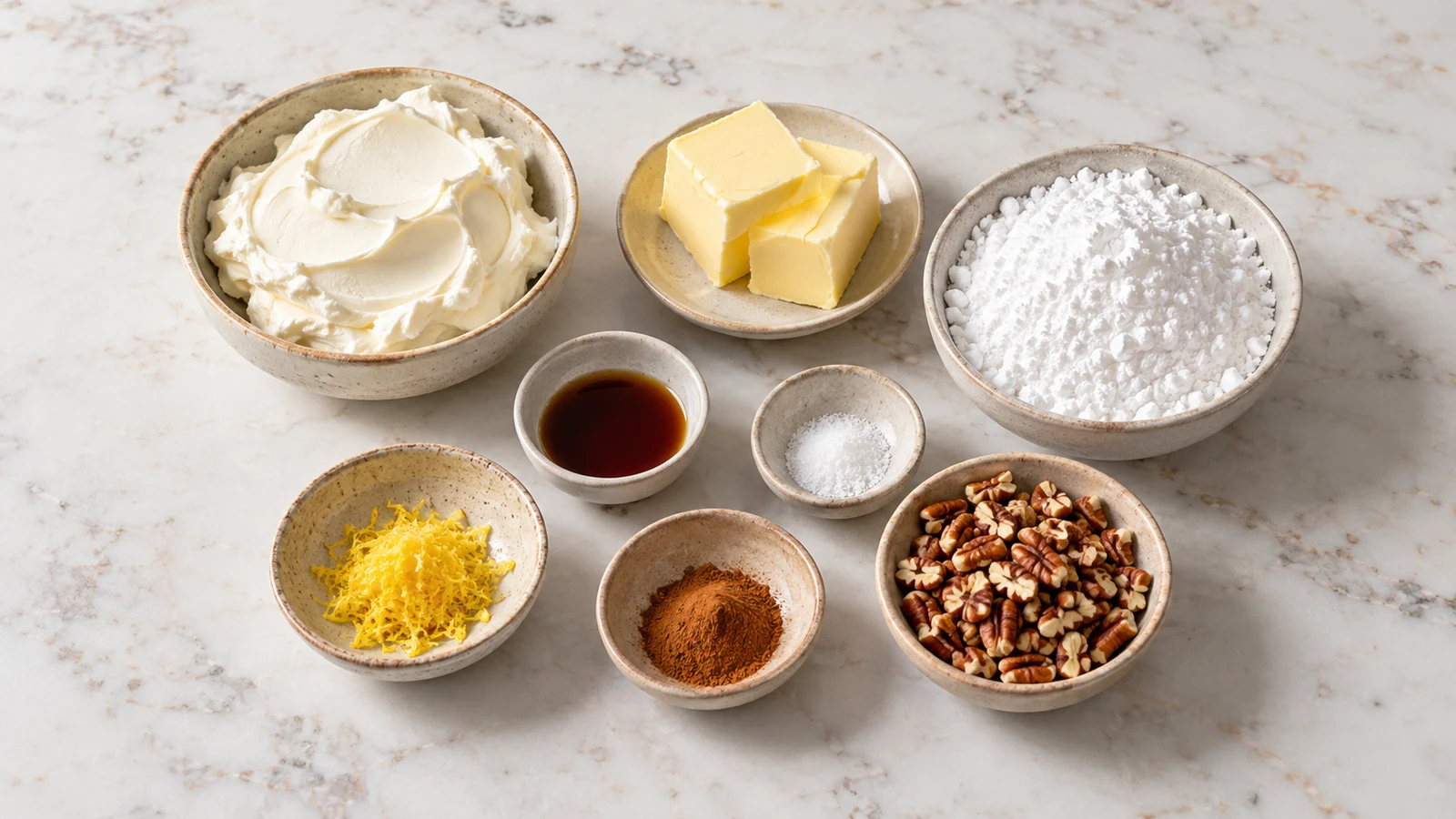 Ingredients for recipe icing for carrot cake