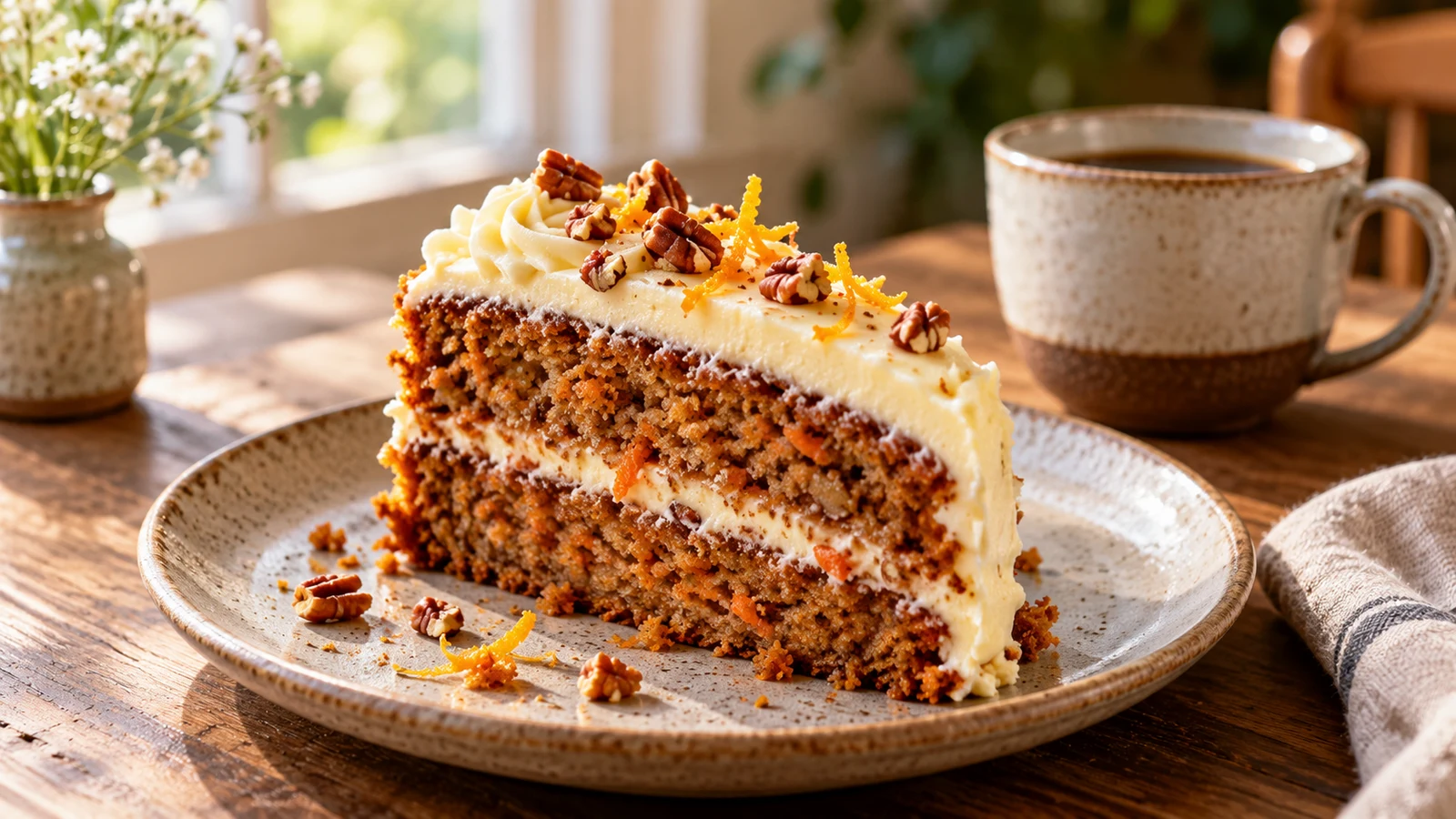 Recipe icing for carrot cake plated and served
