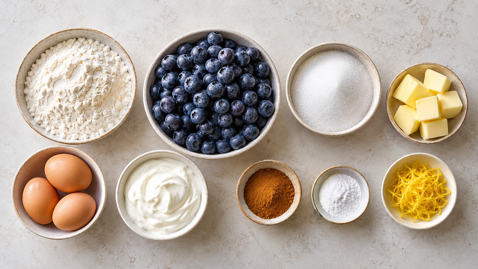 Ingredients for recipes for blueberry coffee cake