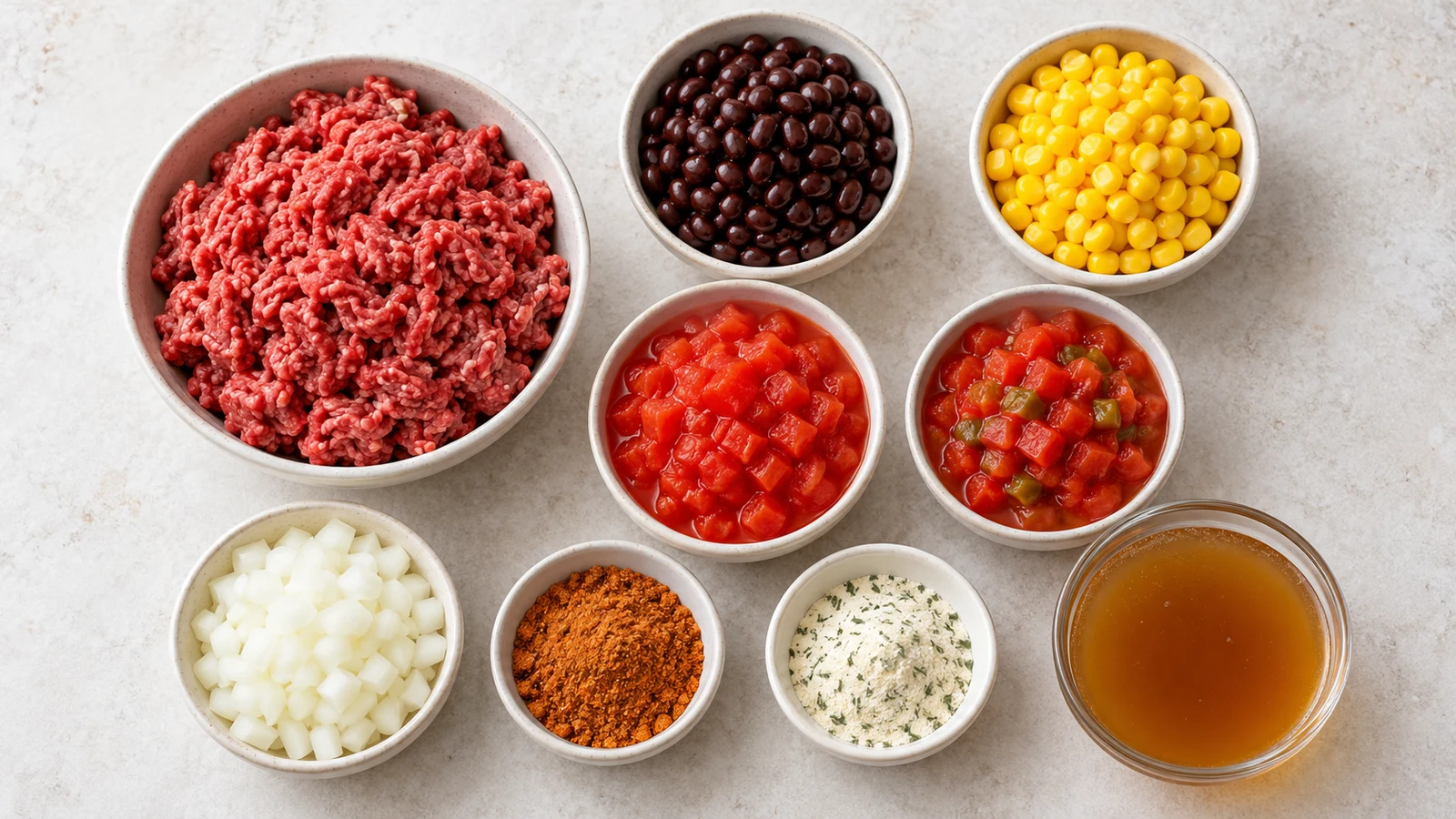 Ingredients for taco soup recipe with ranch