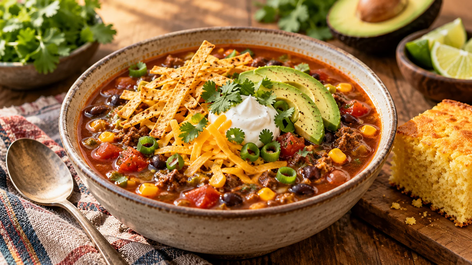 Taco soup recipe with ranch plated and served