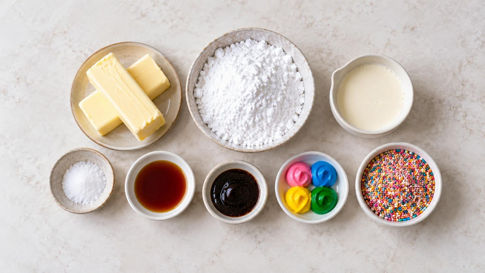 Ingredients for vanilla icing recipe for cake